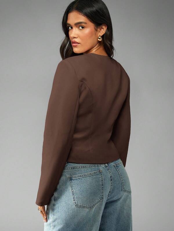 Missguided MISSGUIDED Collarless Cropped Fitted Blazer With Double Button Front