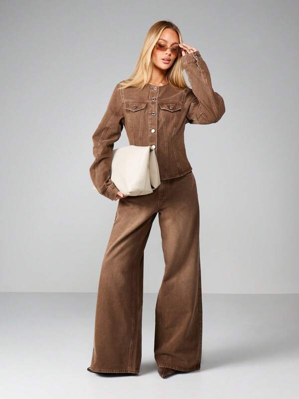 Missguided MISSGUIDED Collarless Peplum Hem Denim Jacket