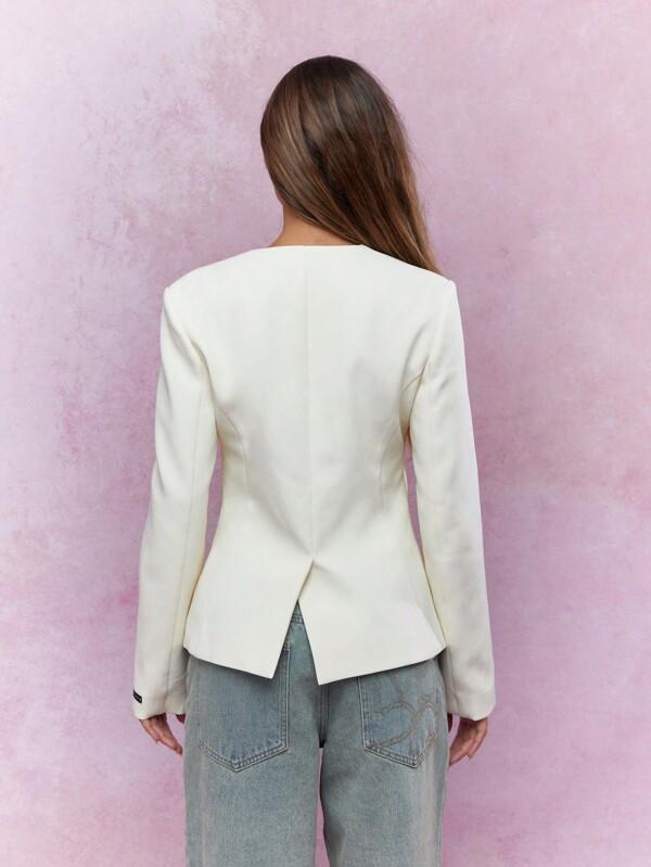 Missguided MISSGUIDED Collarless V Neck Long Sleeves Fitted Jacket Winter Wear