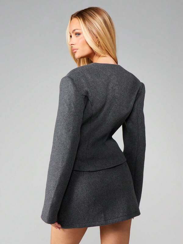 Missguided MISSGUIDED Collarless Wool Blazer With Button Closure