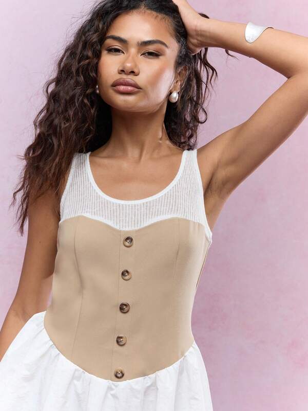 Missguided MISSGUIDED Color Block Corset Detail Mini Dress
