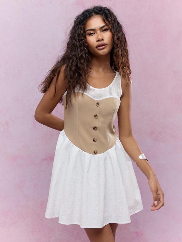 missguided MISSGUIDED Color Block Corset Detail Mini Dress