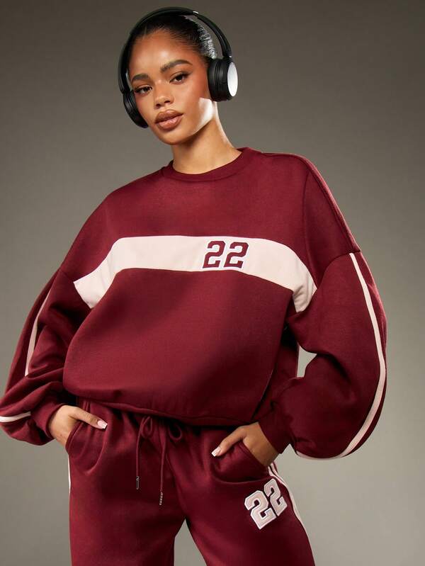 missguided MISSGUIDED Color Block Oversized Sweatshirt With Numeric Detail And Stripe