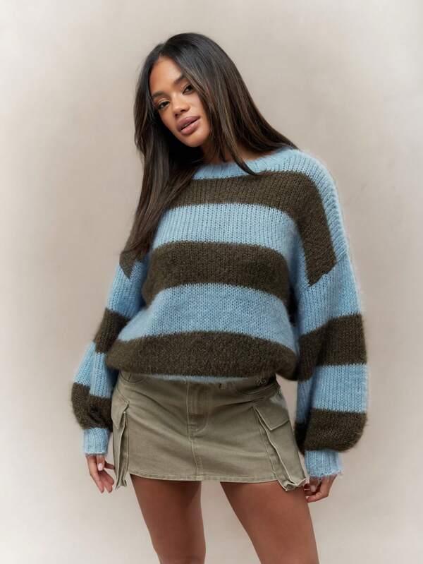 missguided MISSGUIDED Color Block Striped Drop Shoulder Oversized Knit Sweater