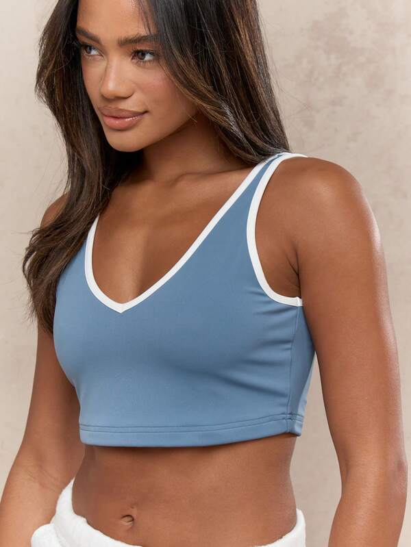 Missguided MISSGUIDED Contrast Binding Plunge Neck Tank Crop Top