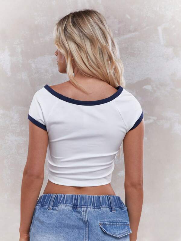Missguided MISSGUIDED Contrast Binding "St Tropez" Front Print Baby Tee