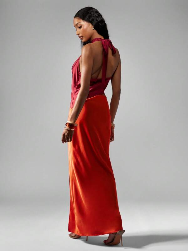 Missguided MISSGUIDED Contrast Satin Midaxi Dress With Cowl Neckline