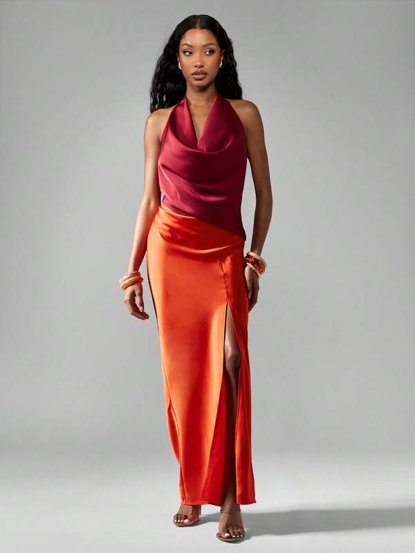Missguided MISSGUIDED Contrast Satin Midaxi Dress With Cowl Neckline