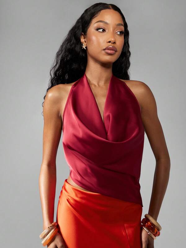 Missguided MISSGUIDED Contrast Satin Midaxi Dress With Cowl Neckline