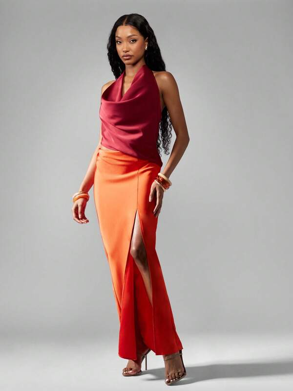 missguided MISSGUIDED Contrast Satin Midaxi Dress With Cowl Neckline