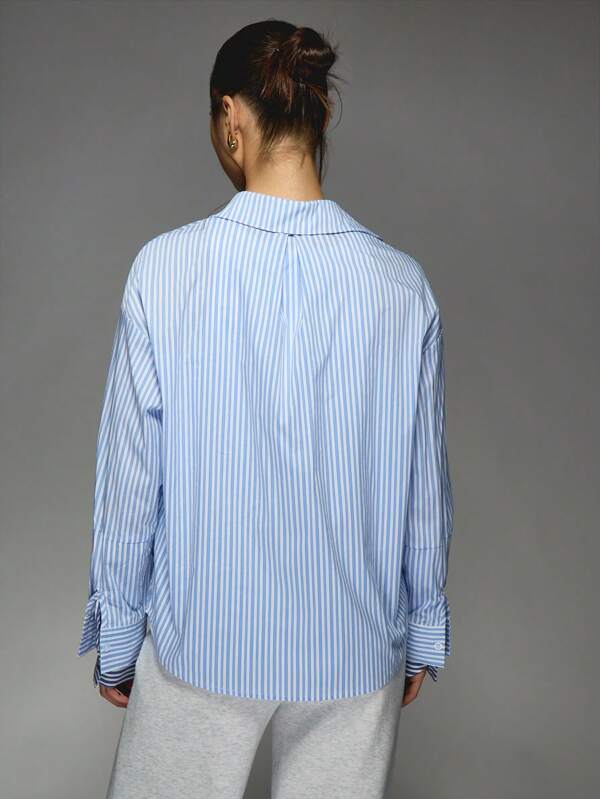 Missguided MISSGUIDED Contrast Stripe Double Cuff Oversized Shirt
