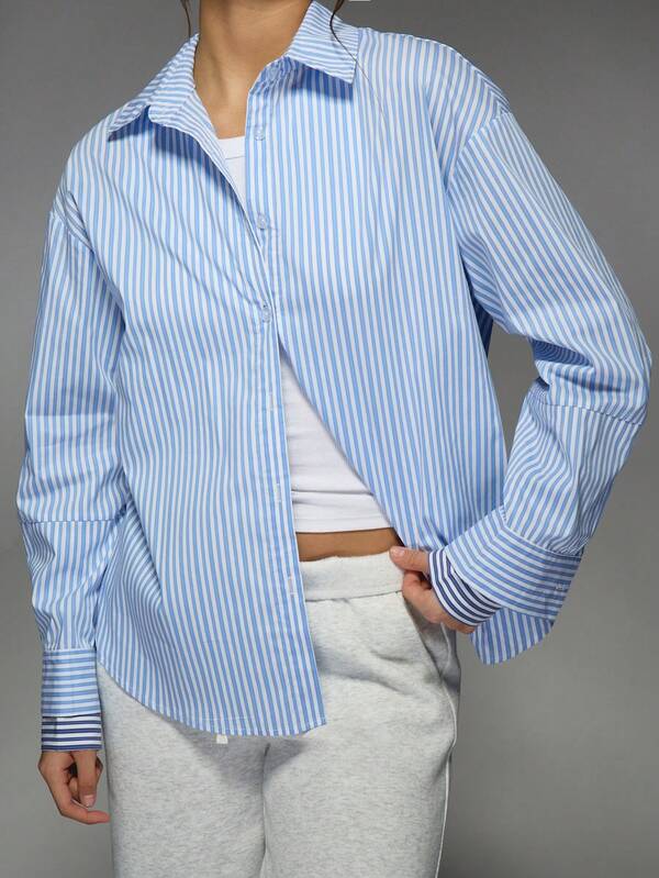 Missguided MISSGUIDED Contrast Stripe Double Cuff Oversized Shirt