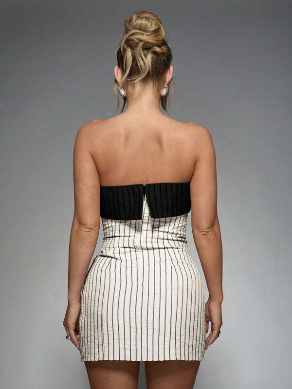 Missguided MISSGUIDED Contrast Stripe Folded Bandeau Mini Dress Cute Sundress