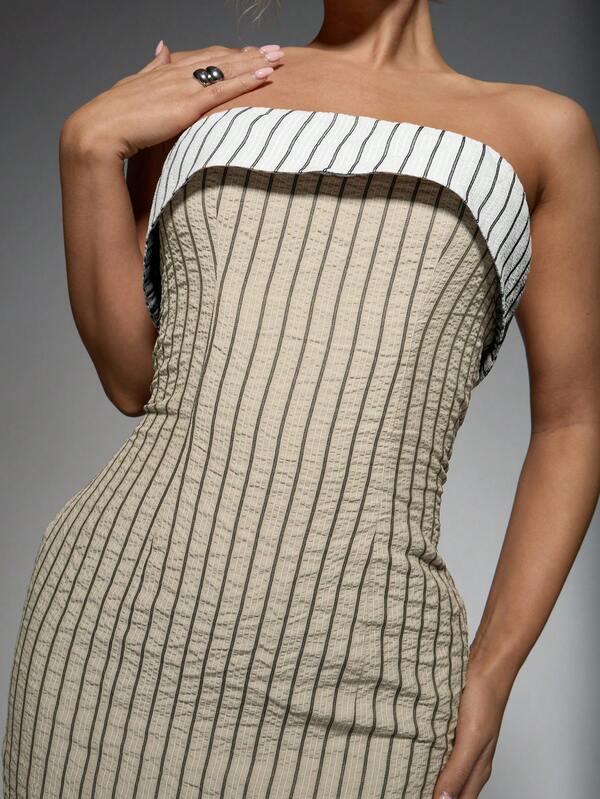 Missguided MISSGUIDED Contrast Stripe Folded Bandeau Mini Dress Cute Sundress