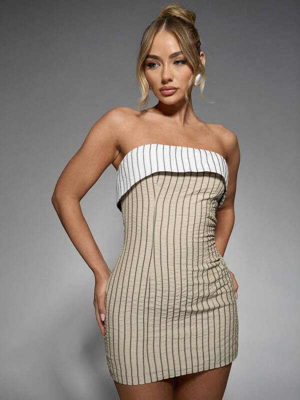 Missguided MISSGUIDED Contrast Stripe Folded Bandeau Mini Dress Cute Sundress