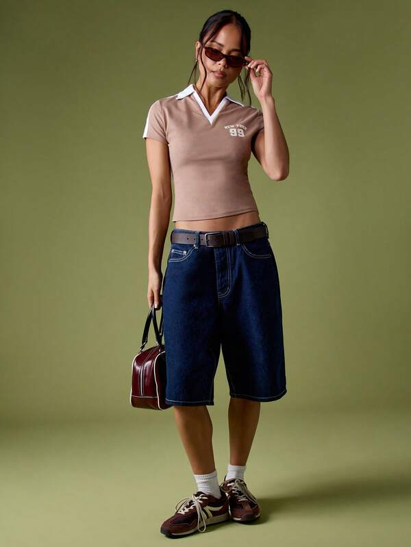Missguided MISSGUIDED Contrast Trim Polo With Varsity Print