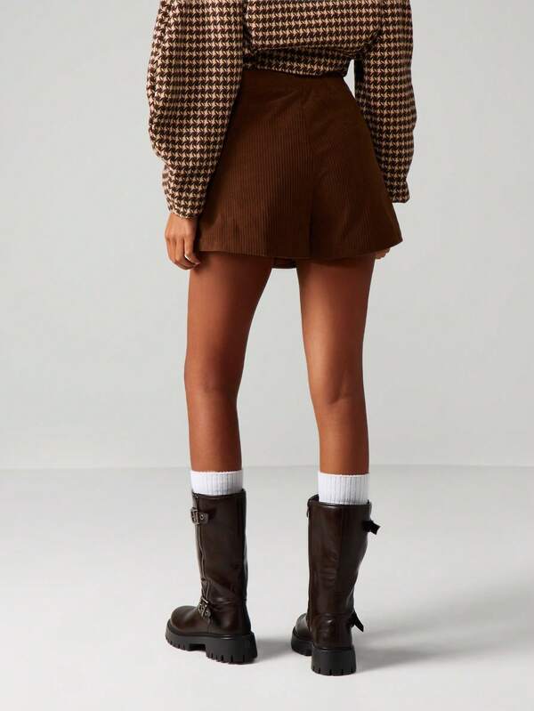 Missguided MISSGUIDED Corduroy Wrap Skort With Buckle Detail