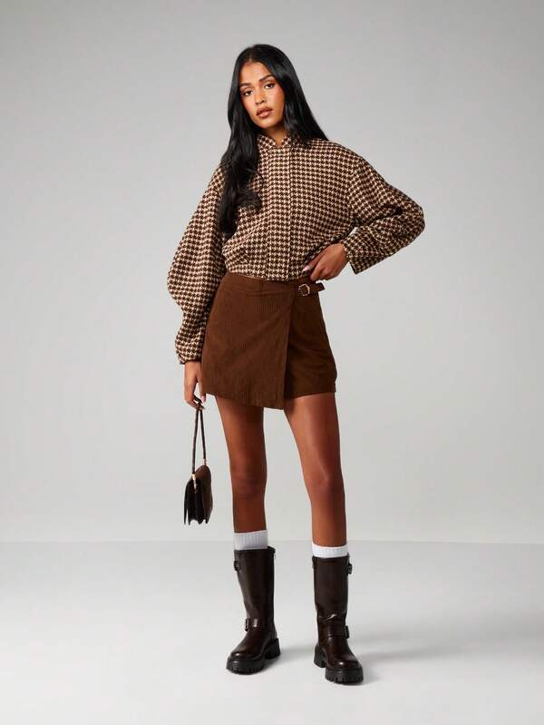 Missguided MISSGUIDED Corduroy Wrap Skort With Buckle Detail