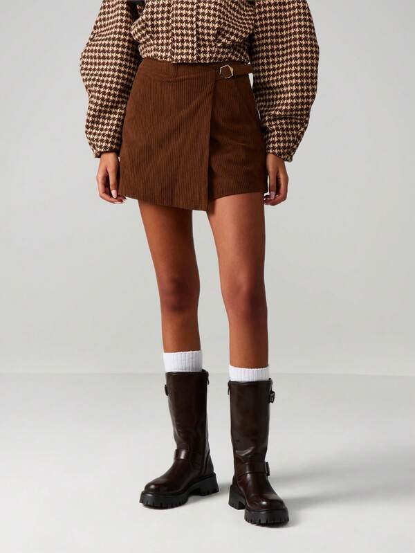Missguided MISSGUIDED Corduroy Wrap Skort With Buckle Detail