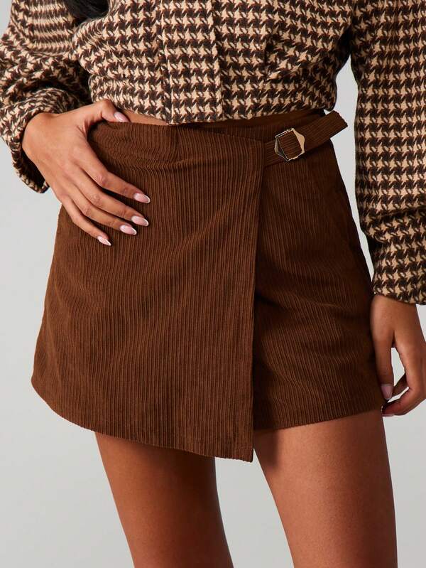 missguided MISSGUIDED Corduroy Wrap Skort With Buckle Detail