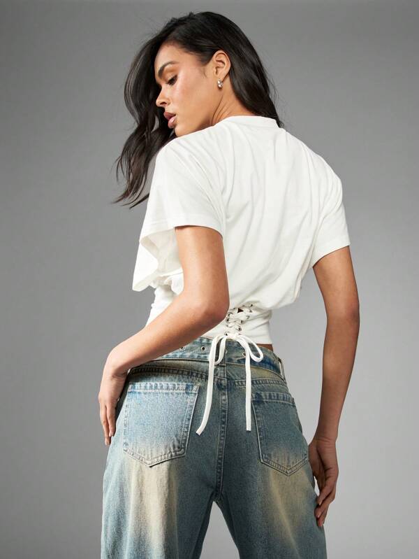 Missguided MISSGUIDED Corset Back Fitted Waist Crop Top