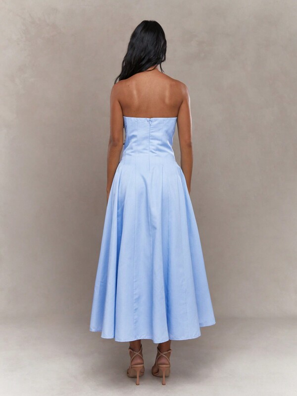 Missguided MISSGUIDED Corset Bust Pleated Bandeau Maxi Dress With Scrunchie