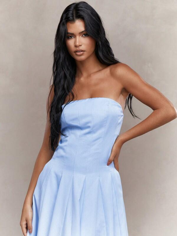 Missguided MISSGUIDED Corset Bust Pleated Bandeau Maxi Dress With Scrunchie