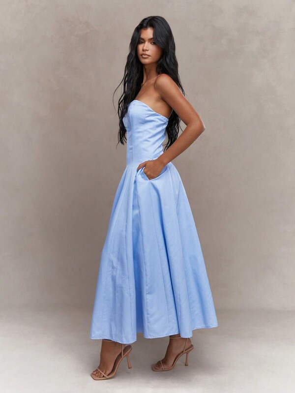 Missguided MISSGUIDED Corset Bust Pleated Bandeau Maxi Dress With Scrunchie