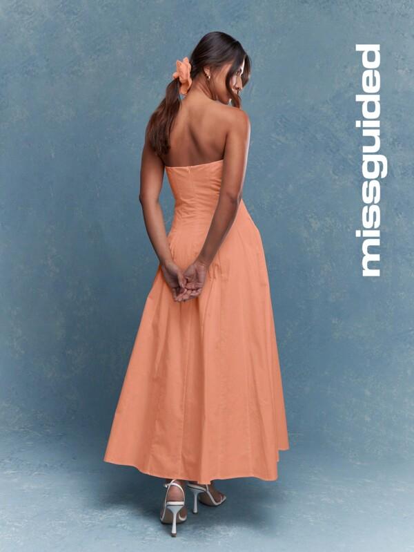 Missguided MISSGUIDED Corset Bust Pleated Bandeau With Scrunchie Midi Dress