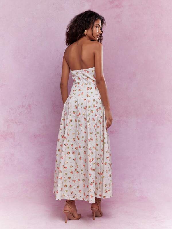 Missguided MISSGUIDED Corset Bust Pleated Flowy Floral Print Midi Dress