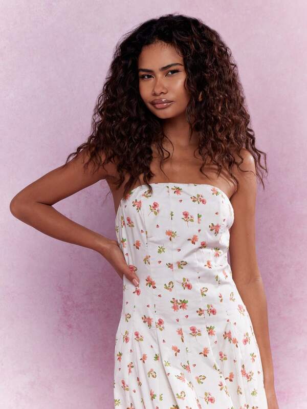 Missguided MISSGUIDED Corset Bust Pleated Flowy Floral Print Midi Dress
