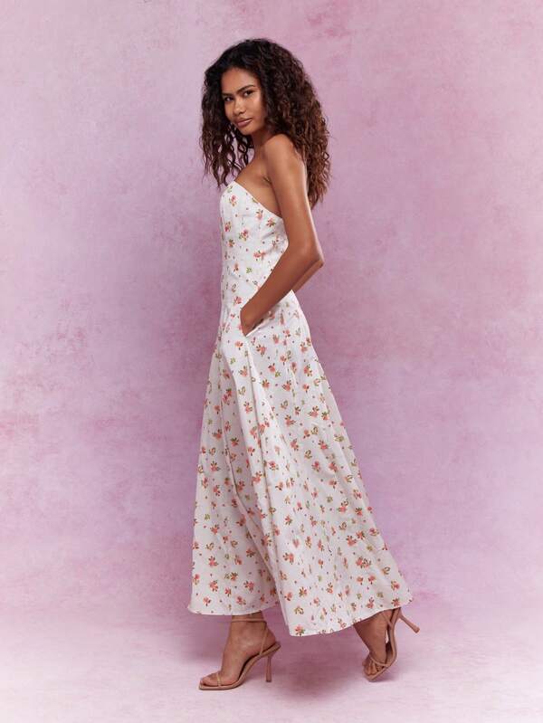 Missguided MISSGUIDED Corset Bust Pleated Flowy Floral Print Midi Dress