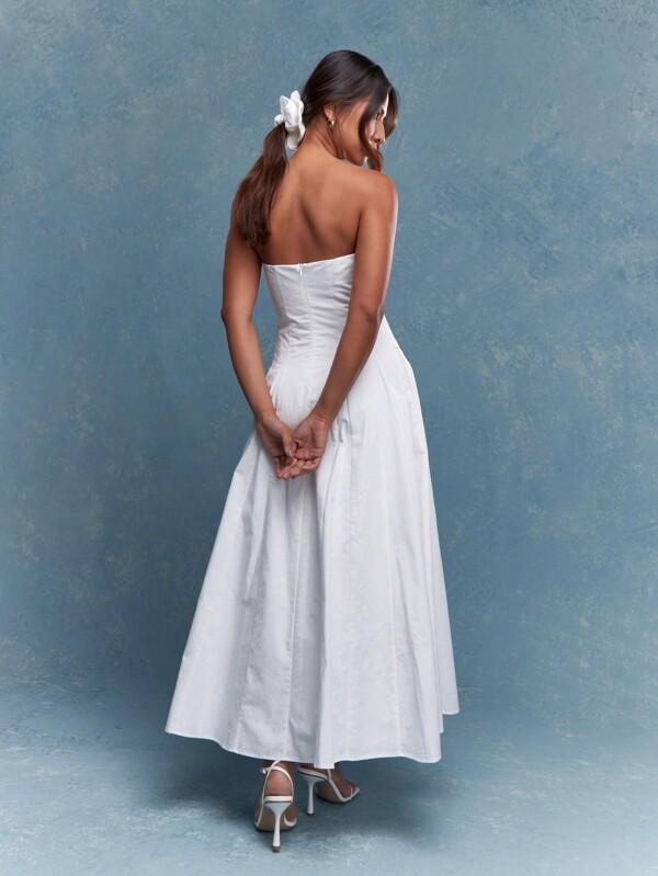 Missguided MISSGUIDED Corset Bust Pleated Strapless Bandeau Maxi Dress With Scrunchie Mother Day Outfit Cute Sundress