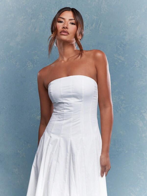 Missguided MISSGUIDED Corset Bust Pleated Strapless Bandeau Maxi Dress With Scrunchie Mother Day Outfit Cute Sundress