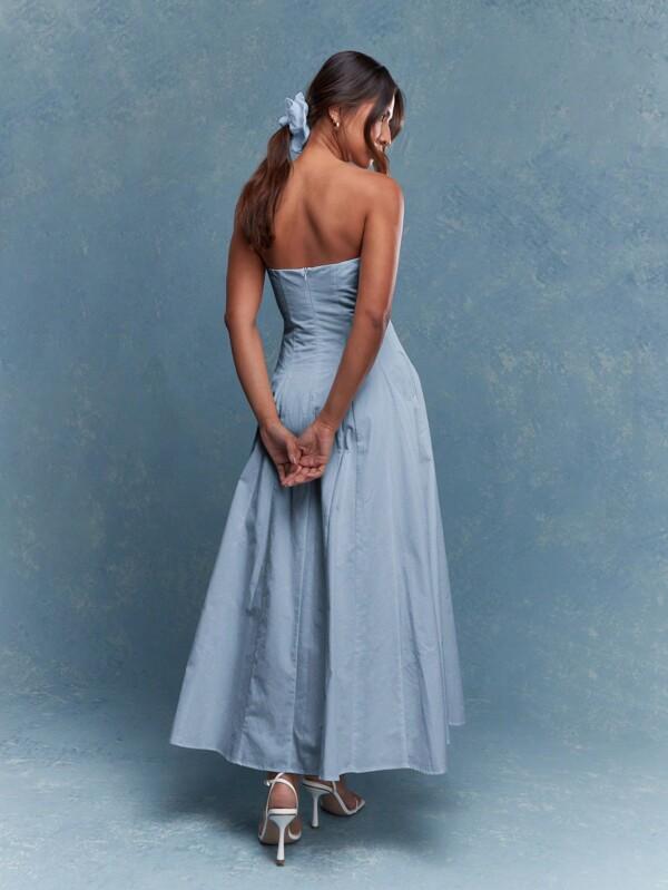 Missguided MISSGUIDED Corset Bust Pleated Strapless Bandeau Midi Dress With Scrunchie