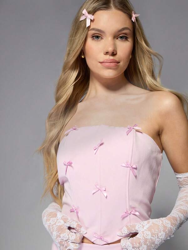 Missguided MISSGUIDED Corset Bustier Crop Top With Bow Details