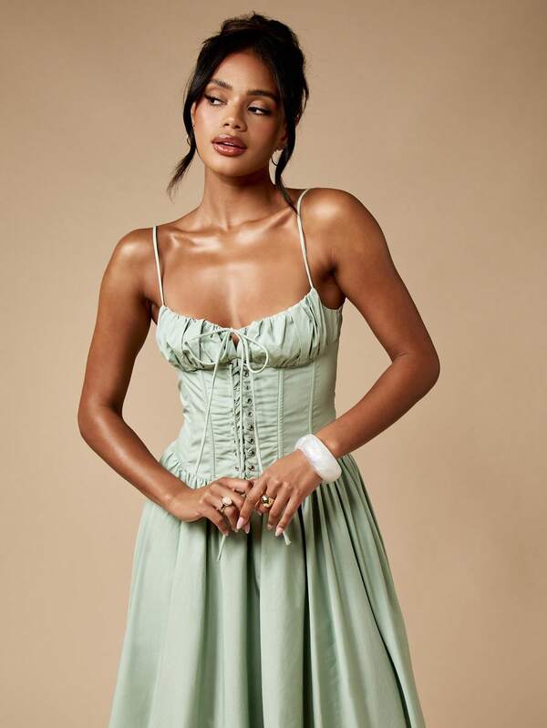 Missguided MISSGUIDED Corset Lace Up Midaxi Dress With Full Circle Skirt