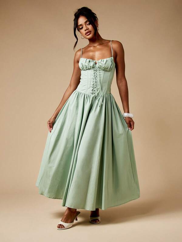 Missguided MISSGUIDED Corset Lace Up Midaxi Dress With Full Circle Skirt