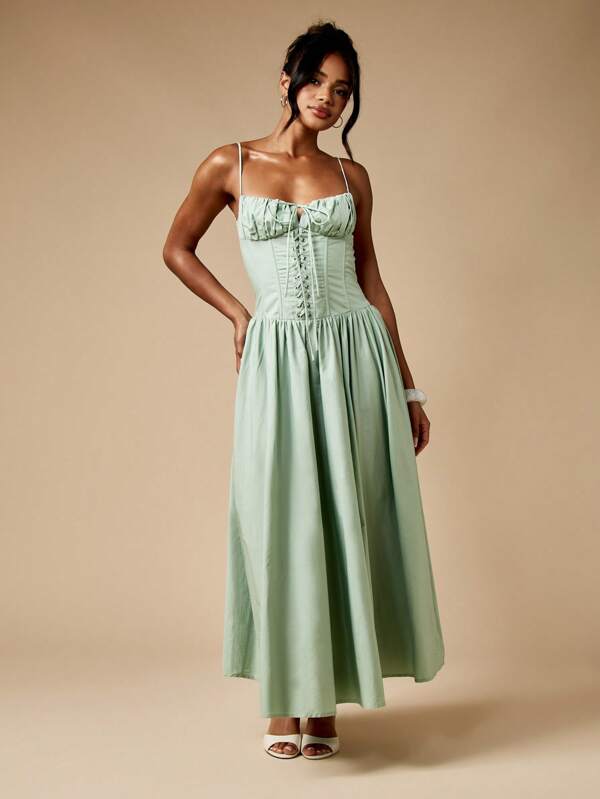 missguided MISSGUIDED Corset Lace Up Midaxi Dress With Full Circle Skirt