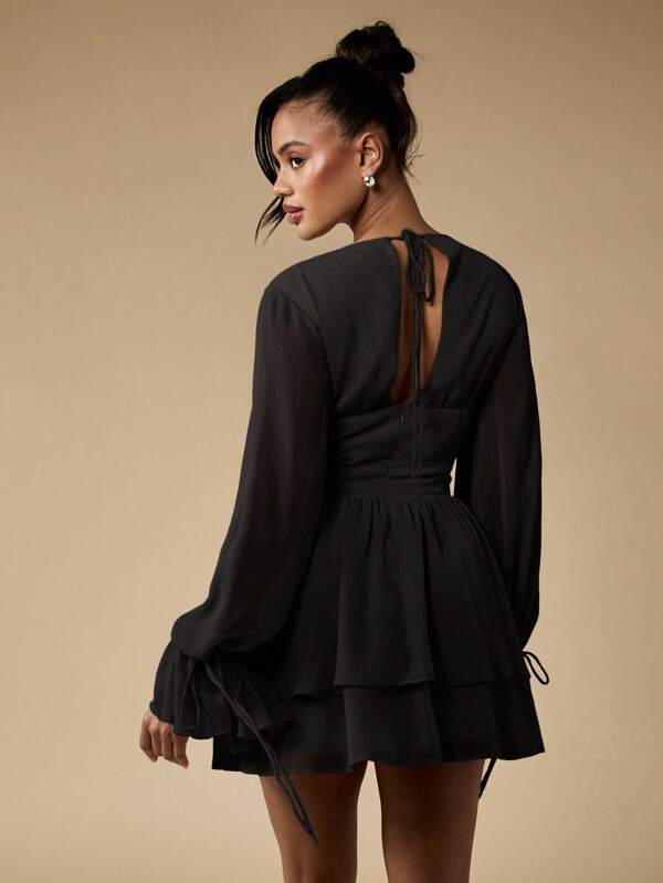 Missguided MISSGUIDED Corset Mini Dress With Balloon Sleeves And Lace Detail