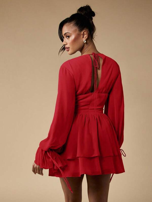 Missguided MISSGUIDED Corset Mini Dress With Balloon Sleeves And Lace Up Detail