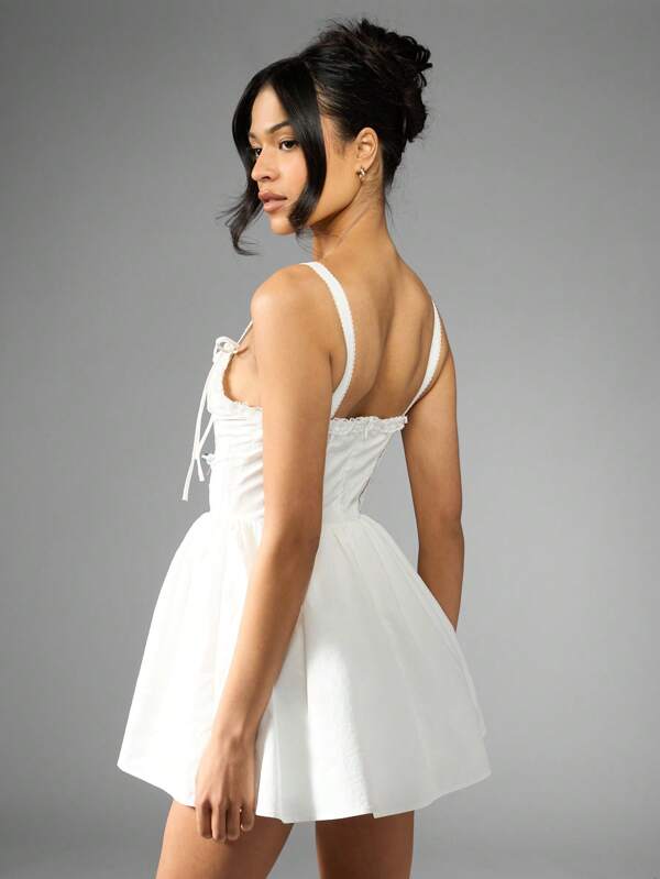 Missguided MISSGUIDED Corset Skater Flare Mini Dress Featuring Lace Panel Sweetheart Neckline