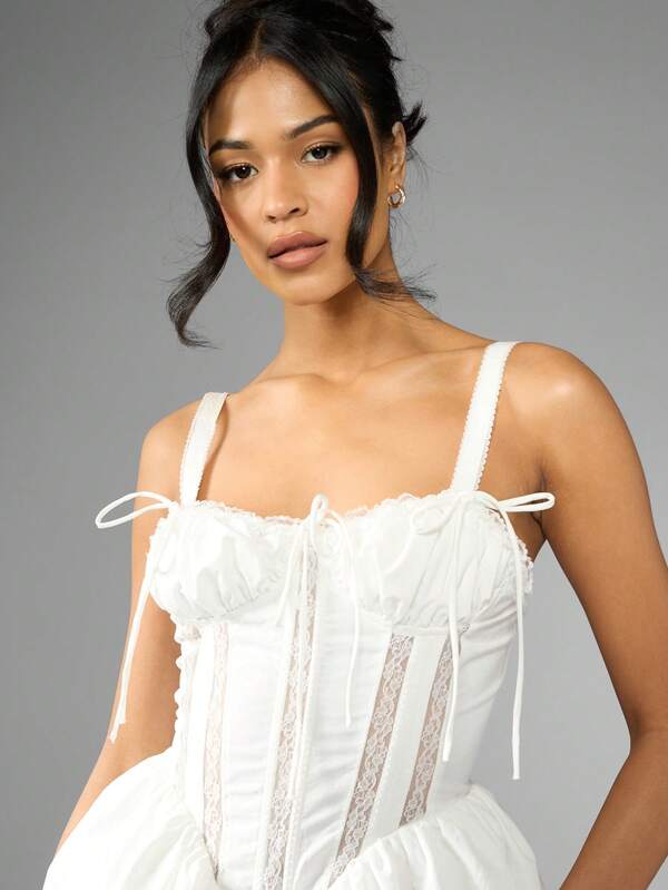 Missguided MISSGUIDED Corset Skater Flare Mini Dress Featuring Lace Panel Sweetheart Neckline