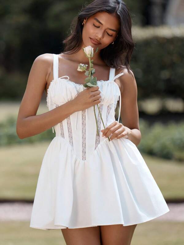 missguided MISSGUIDED Corset Skater Flare Mini Dress Featuring Lace Panel Sweetheart Neckline
