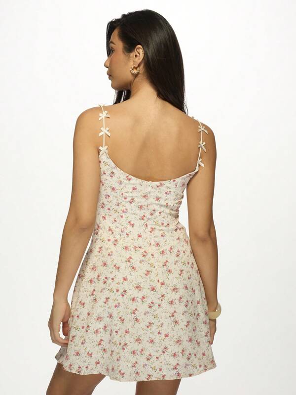 Missguided MISSGUIDED Corset-Style Floral Print Mini Dress With Bow Tie Straps