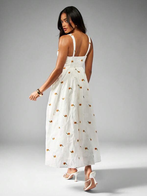 Missguided MISSGUIDED Corset Style Long Dresses With Embroidered Daisy Print Side Split