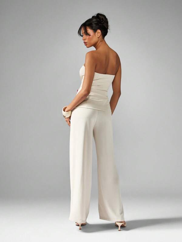 Missguided MISSGUIDED Corset Style Top With Wide Leg Pants Set