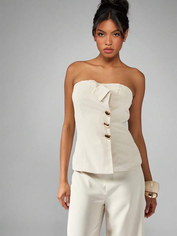 Missguided MISSGUIDED Corset Style Top With Wide Leg Pants Set
