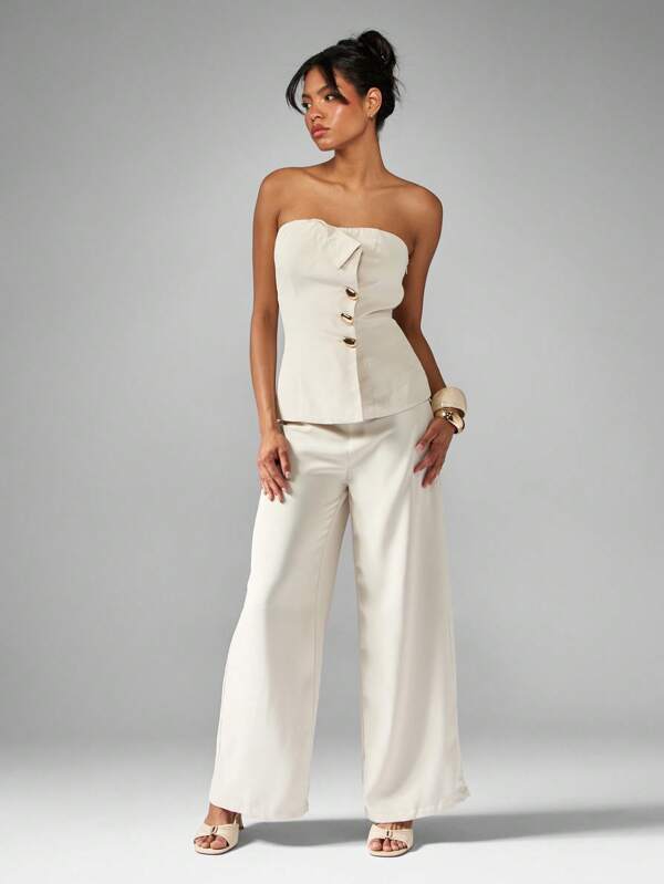 missguided MISSGUIDED Corset Style Top With Wide Leg Pants Set