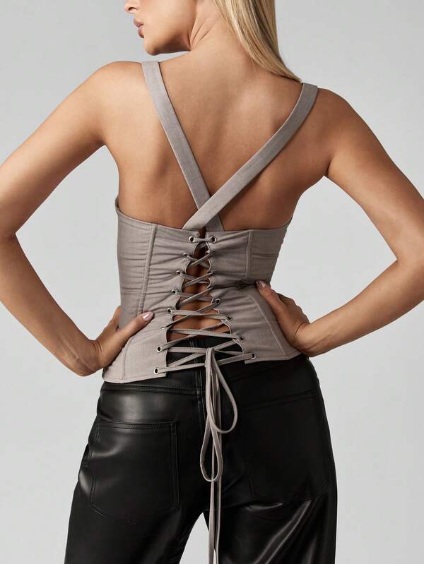 missguided MISSGUIDED Corset Tank With Lace Up Back